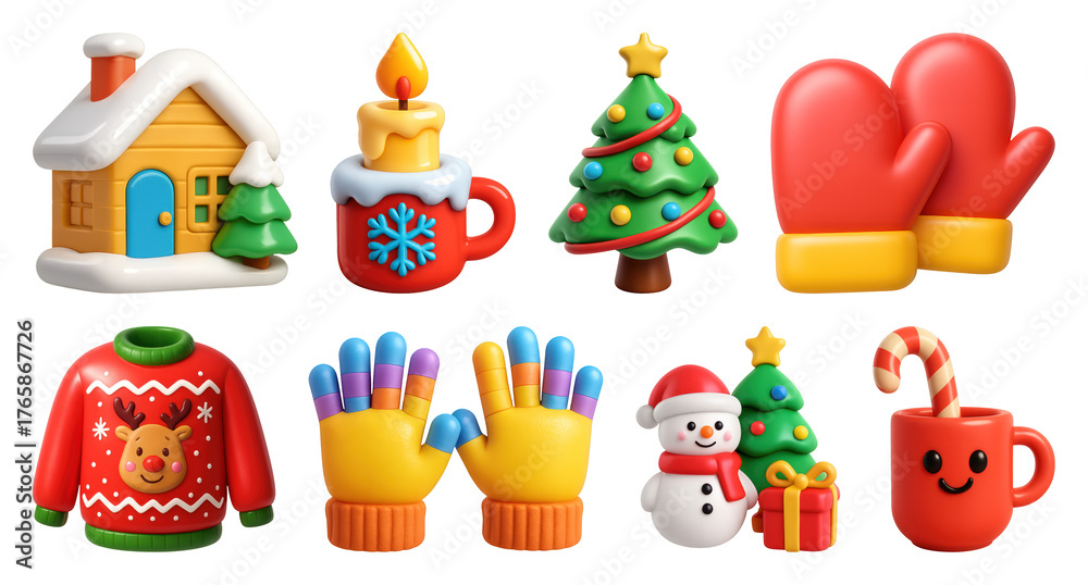 Fototapeta premium PNG Festive holiday 3D cartoon icons, element set on transparent background