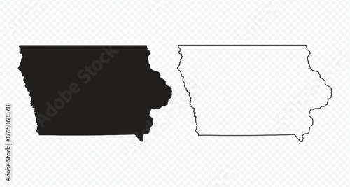 Iowa state map silhouette and outline vector illustration on transparent background