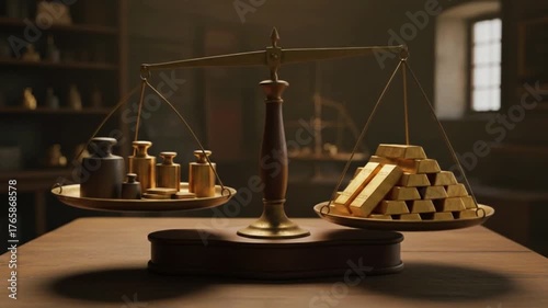 scales containing gold and weights with vintage color effects