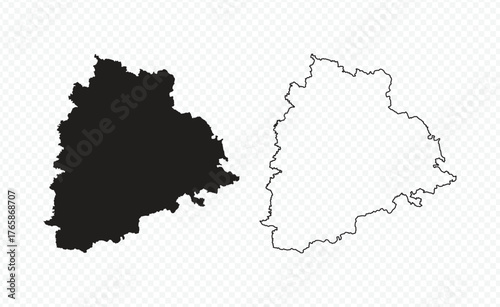Telangana state map silhouette and outline vector illustration on transparent background