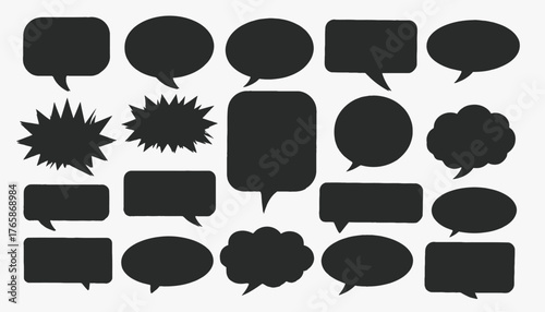 Collection of stylized speech bubbles and bursts in various shapes