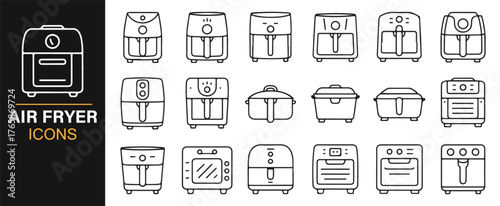 Air fryer icon collection for modern kitchen and healthy cooking design.