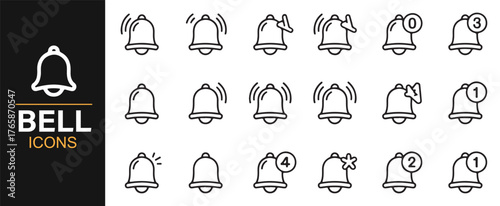 Outline alarm and notification symbols representing ringing and mute bells.