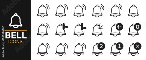 Linear ringing bell symbols for alert and reminder illustrations.