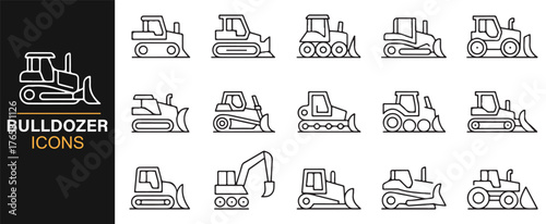 Machinery and bulldozer line illustrations for engineering concept art.