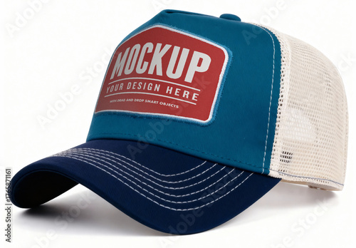 Blank Trucker Hat Mockup on White Background – Customizable Mesh Cap Template