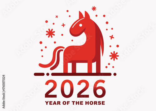 Red fire horse, 2026 vector silhouette illustration