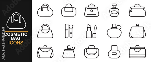 Thin line beauty product icons for design, elegance, and skincare art.