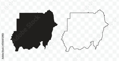 silhouette and outline maps of the country of Sudan