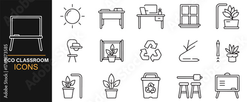 Outline school and recycling vector pack for sustainable design projects.