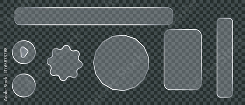 Transparent Glassmorphism UI Elements with Geometric Shapes and Buttons