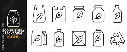 Linear eco design packaging set showing sustainable materials and recycling.