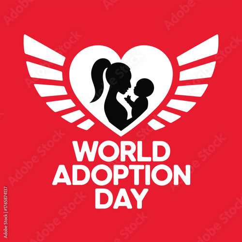 Vector art of world adoption day celebration with a heart and wings symbol, representing love and family