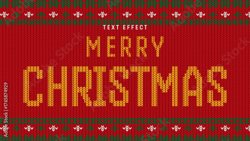 Knitted Merry Christmas Text Effect Vector