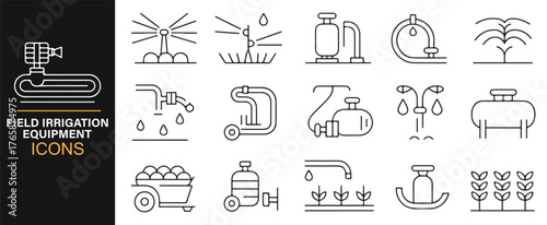 Agricultural water irrigation line icons for farm and landscape use.