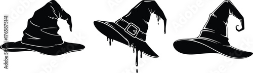 Three Black Witch Hats Halloween Costume Accessories.