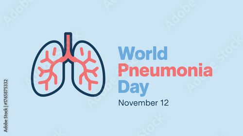 Vector art of world pneumonia day banner with stylized lungs and text