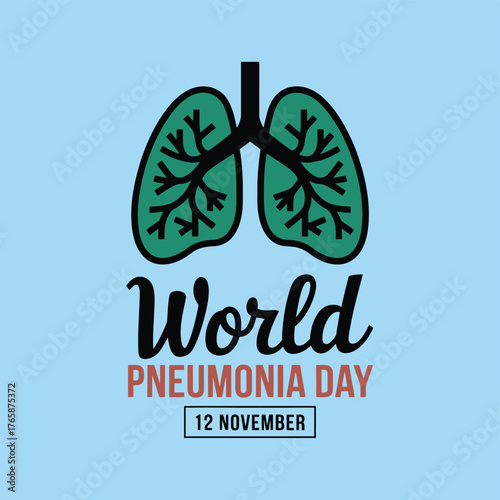 Vector art of world pneumonia day illustration with lungs and text on a blue background, celebrating global health awareness on november 12th