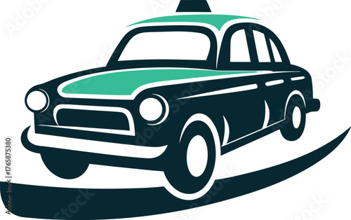 Stylized Taxi Cab Illustration on White Background A bright yellow taxi cab appears mid-turn on a solid amber plane