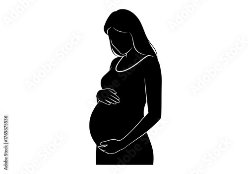 Pregnant woman vector silhouette gracefully holding her belly representing motherhood expecting a baby and new life