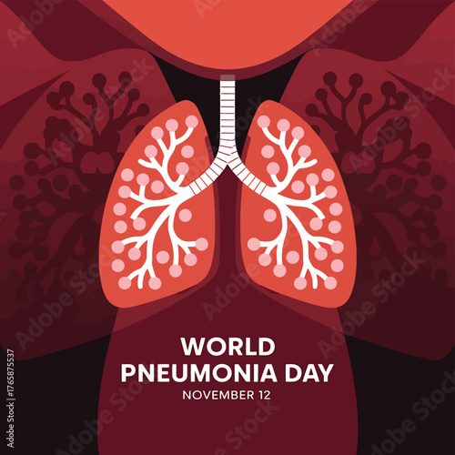 Vector art of world pneumonia day illustration with lungs and text, november 12, raising awareness for respiratory health and disease prevention