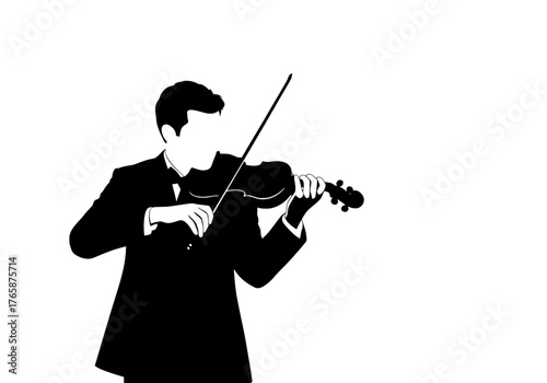 Professional male musician playing violin vector silhouette in formal attire for classical music performance