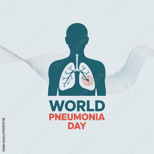 Vector art of world pneumonia day graphic featuring silhouette of person with lungs illustration and text