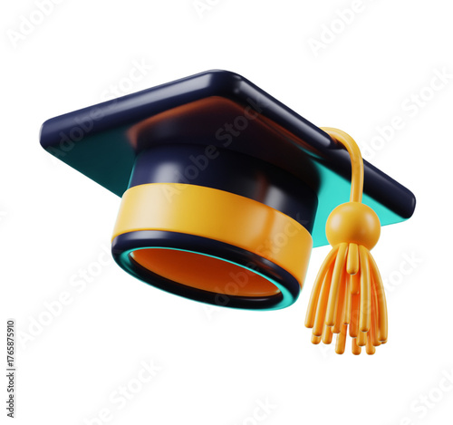 3d render icon cartoon graduation cap isolated on transparent background