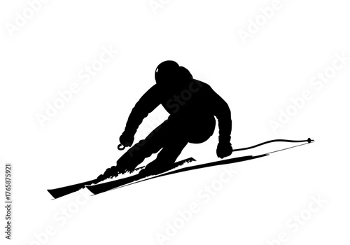 Skiing athlete vector silhouette speeding down a mountain slope in a dynamic winter sports illustration