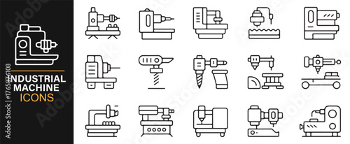 Industrial machine icon collection for factory and production line illustrations.