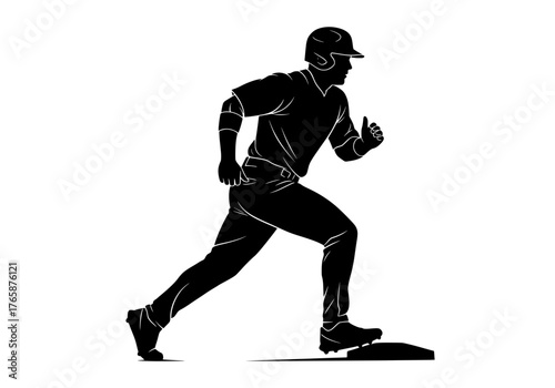 Vector silhouette of a baseball player running between bases in a dynamic athletic pose during a competitive sports game