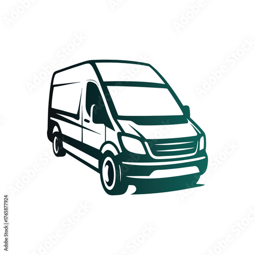 Delivery Van Vector Illustration on White Background A white delivery van stands still on a pure ivory background