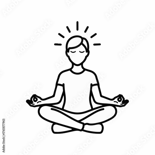 Person meditating peacefully with radiant energy emanating from their head, symbolizing inner calm and mindfulness.