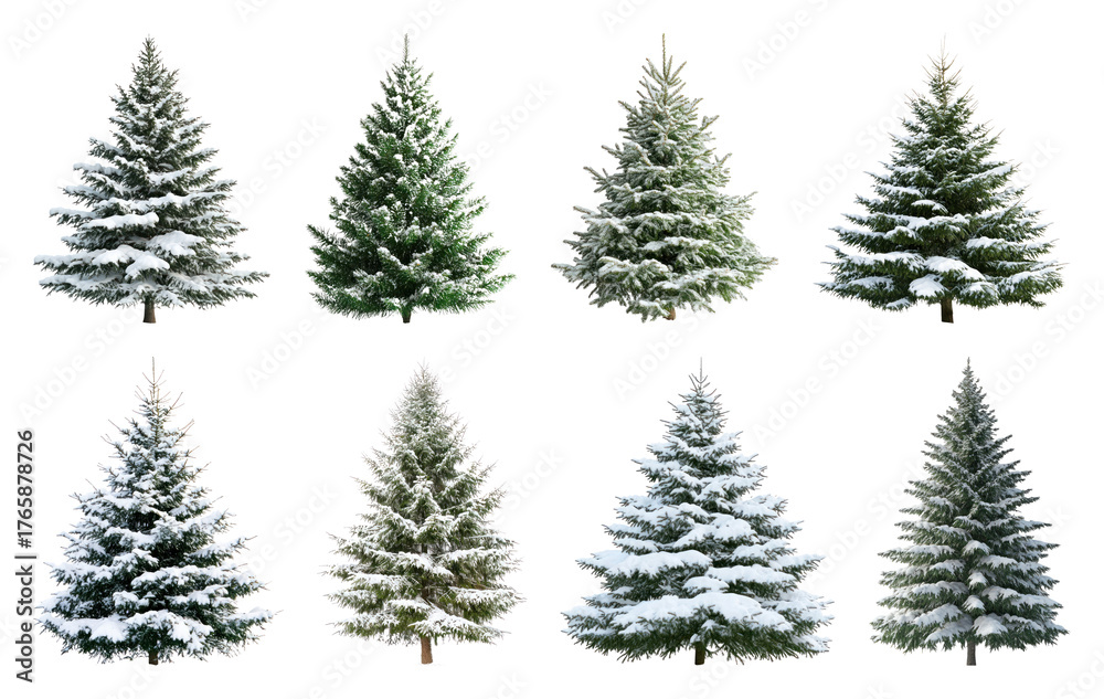 Fototapeta premium Snow-covered evergreen trees collection.