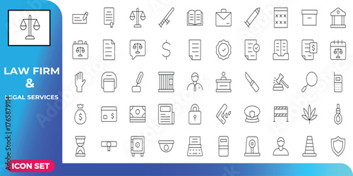 Law Firm & Legal Services Icon Set A Comprehensive Collection of Line Icons for Legal Professionals, Lawyers, and Attorneys in Business