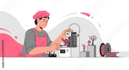 Illustrative depiction of an artisan employing a 3D printer for design creation process