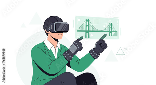 Immersive virtual reality experience showcasing bridge design within a futuristic setting