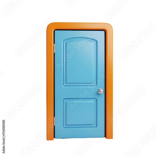 Blue Door with Orange Trim Isolated on Black