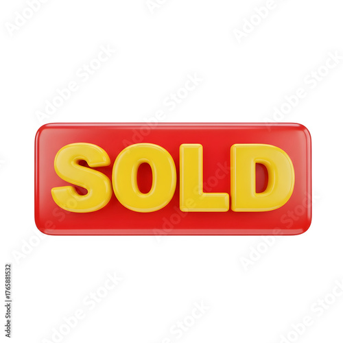 Sold Sign in Red and Yellow on Transparent Background