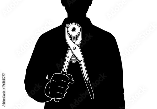 Vector silhouette of a person holding a rivet gun tool for various industrial manufacturing repair and construction projects