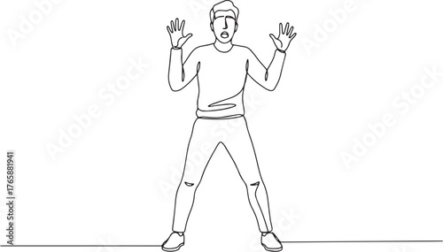 Continuous line drawing expressing surprise, shock, or sudden fr