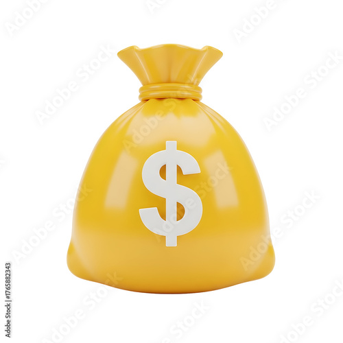 Yellow Money Bag with Dollar Sign on Transparent Background
