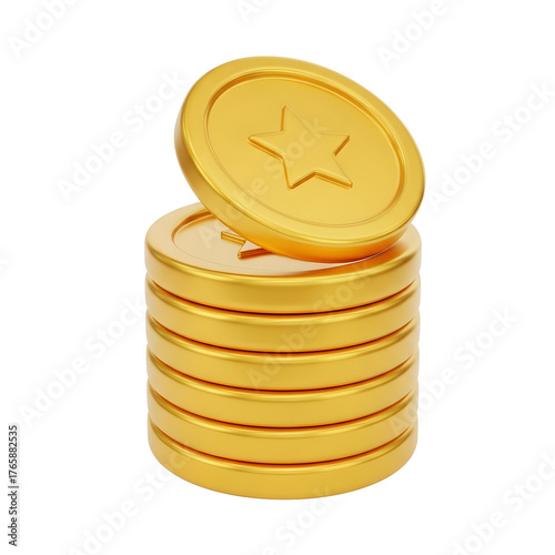 Stack of Gold Coins with Star on Transparent Background