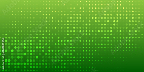 Abstract green and white gradient background with a halftone dot pattern, fading from dense dark green to sparse light green, modern and versatile