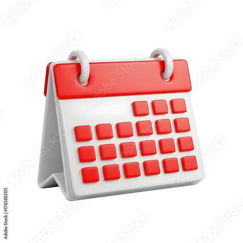 Rendered Calendar Icon with Red Dates on Transparent Background