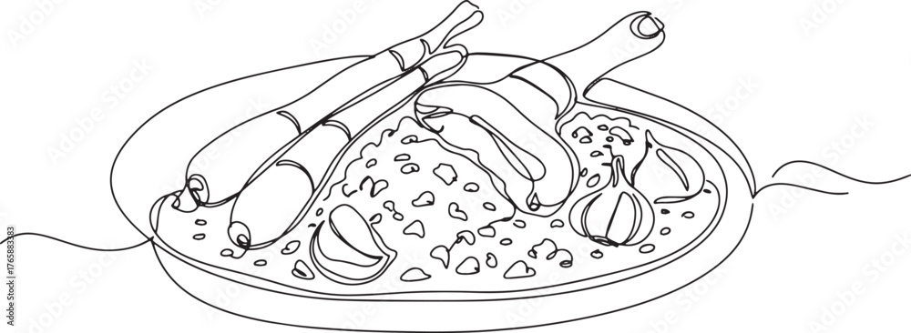 Fototapeta premium Abstract minimalistic single line drawing of burkinabe food, cul