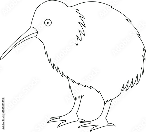 Black outline drawing of a kiwi bird illustration