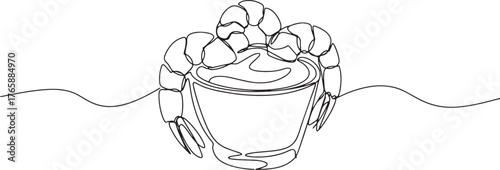 Continuous line drawing of a shrimp cocktail, simple and elegant