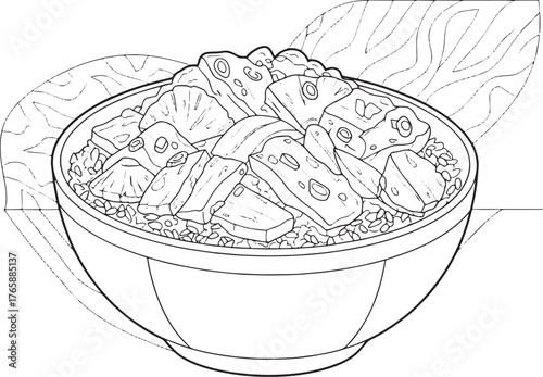 Delightful Sweet and Sour Pork Bowl Illustration with Pineapple