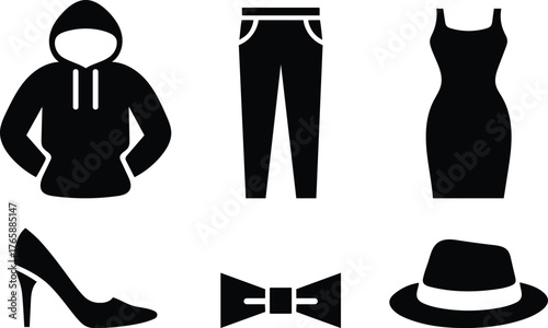 Collection of different black clothing items vector illustration for design